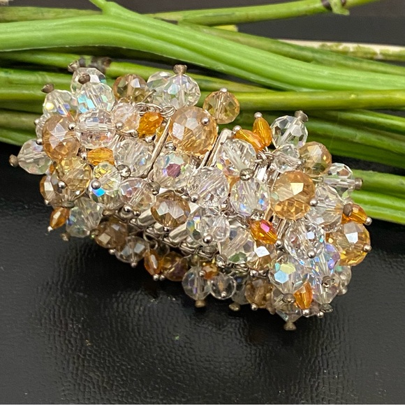 Vintage Citrine/Clear Crystal Beads Expandable Bracelet - Picture 2 of 12